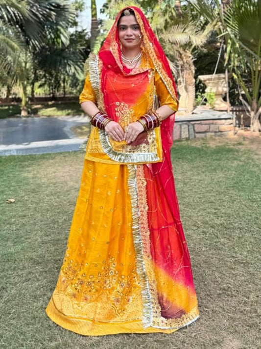Fandy Shaded Haldi Sangeet Rajputi Poshak In Yellow Color-91663