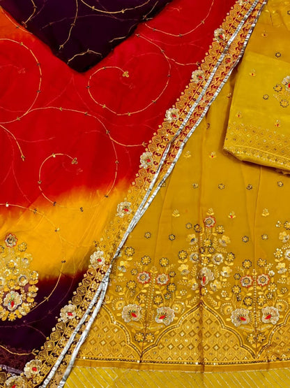 Fandy Shaded Haldi Sangeet Rajputi Poshak In Yellow Color-91663