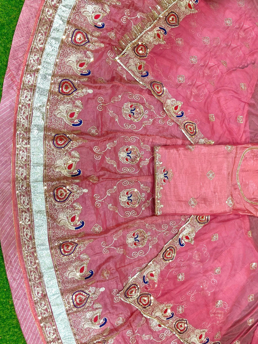 Pink color Gold Crush Rajputi Poshak with Barik Zari Sequence Work-91702