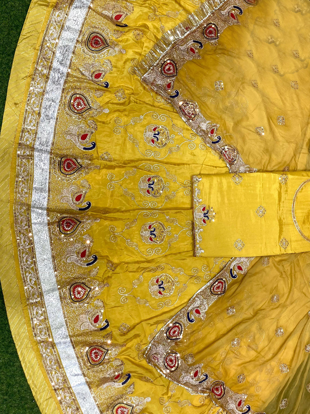 Yellow color Gold Crush Rajputi Poshak with Barik Zari Sequence Work-91701