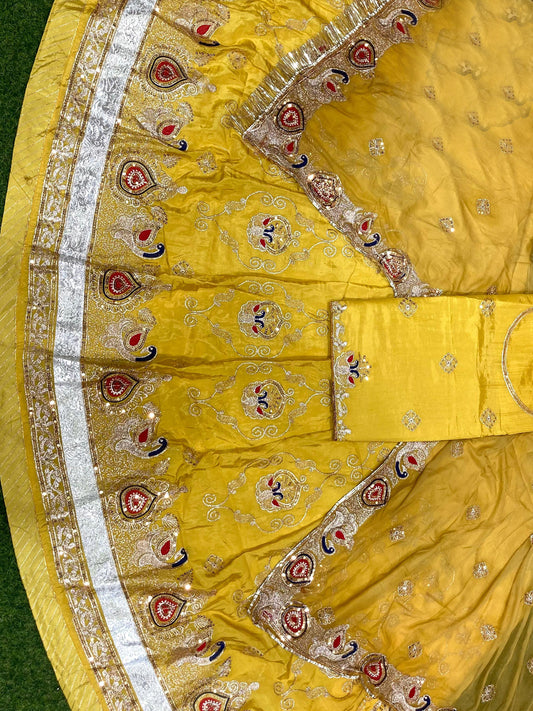 Yellow color Gold Crush Rajputi Poshak with Barik Zari Sequence Work-91701