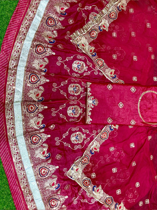 Pink color Gold Crush Rajputi Poshak with Barik Zari Sequence Work-91698