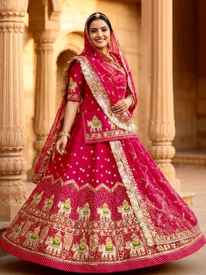 Pink color Fendi Silk Premium quality Rajputi Poshak with fancy sequence Work-91695