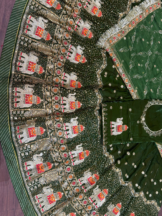 Green color Fendi Silk Premium quality Rajputi Poshak with fancy sequence Work-91690