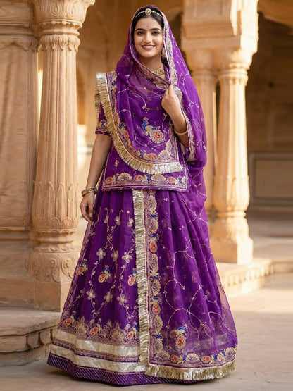 Royal Pure Rajputi Poshak with Lappa Border Work in Purple color-91688