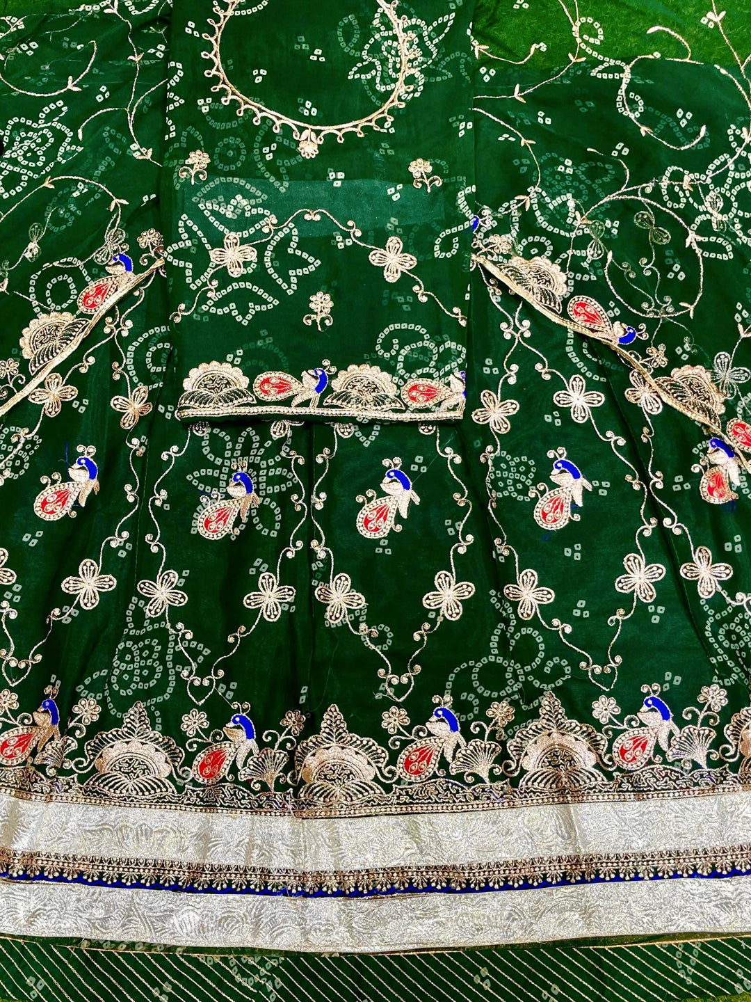 Royal Pure Rajputi Poshak with Lappa Border Work in green color-91684