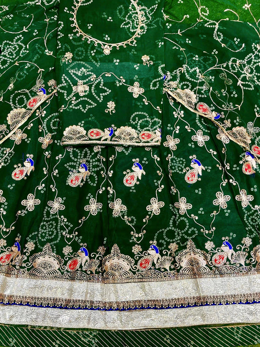 Royal Pure Rajputi Poshak with Lappa Border Work in green color-91684