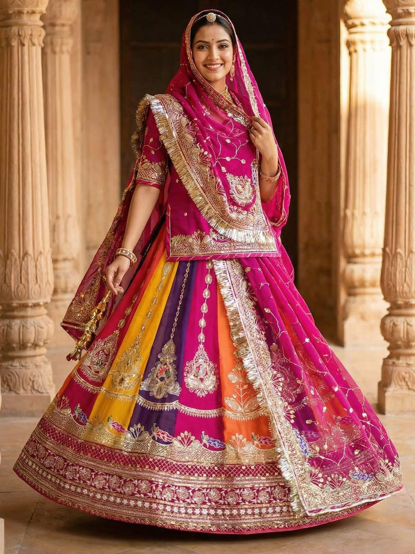 4.5 Meter Georgette Multicolour pattern Premium quality Vintage Rajput ...