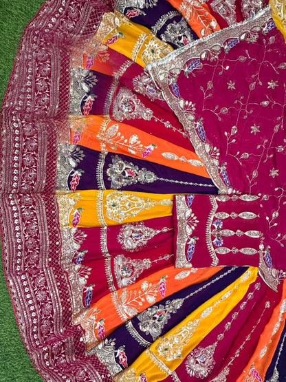 4.5 Meter Georgette Multicolour pattern Premium quality Vintage Rajputi Poshak-91711
