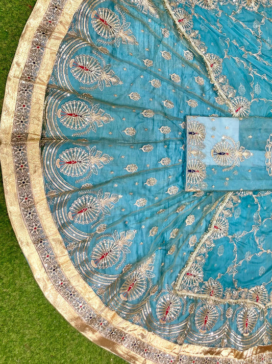 5 Meter Gher Soft Organza Rajputi Poshak with Laffa gotta Border Work-91681