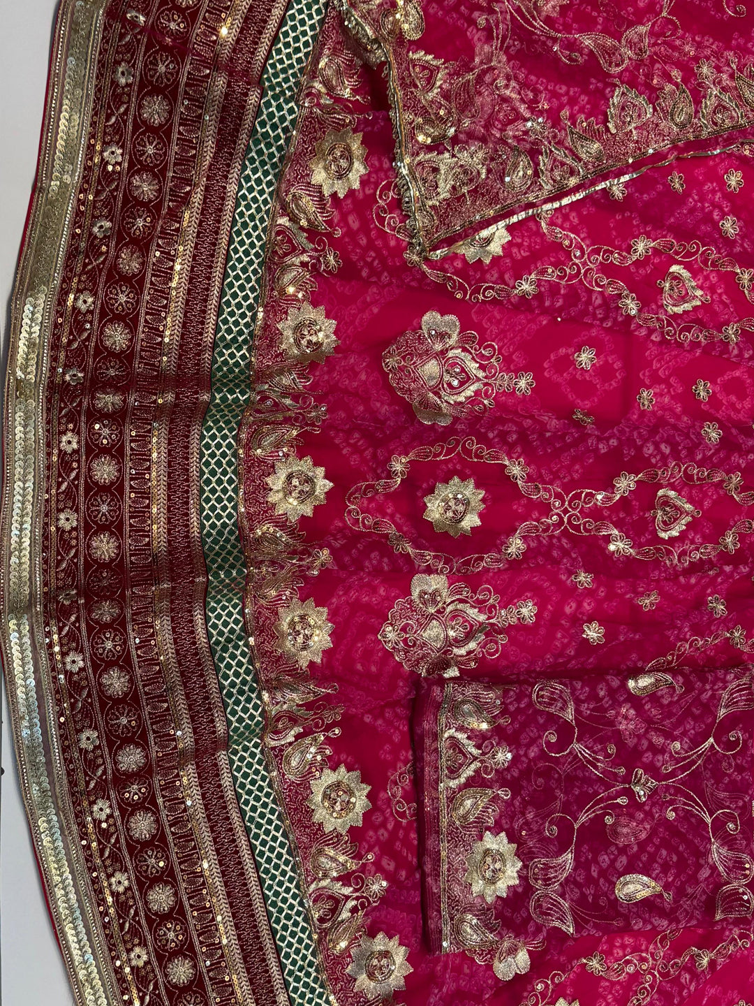 4 Meter Chundari Print Gorgette Premium quality Rajputi Poshak with stone Work in Pink color-91669
