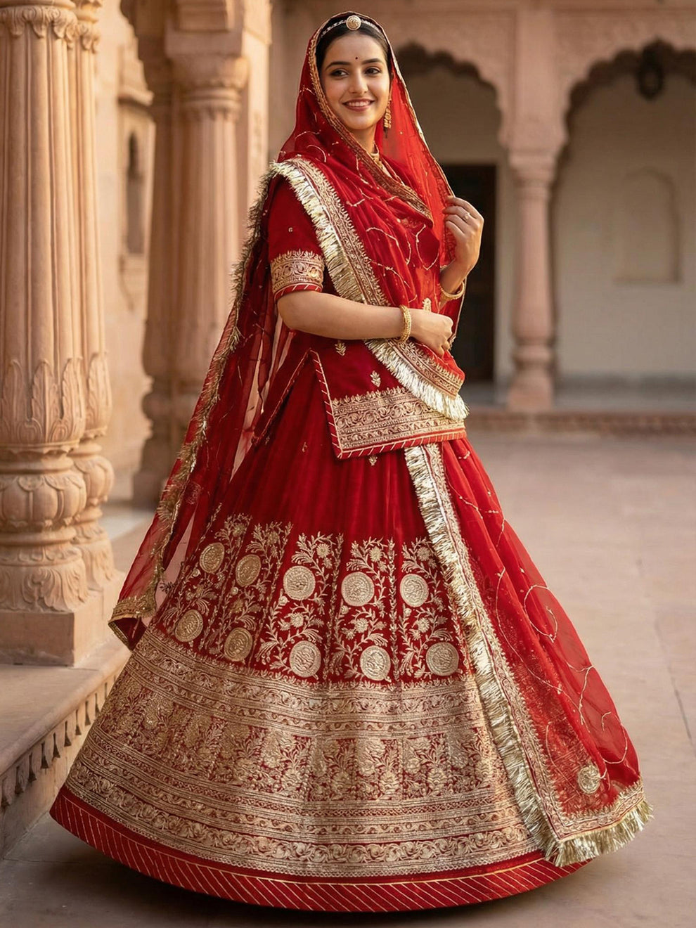 Red Bright Color Half Pure Wedding Bridal Rajputi Poshak 91730 red-bright-color-half-pure-wedding-bridal-rajputi-poshak-91730