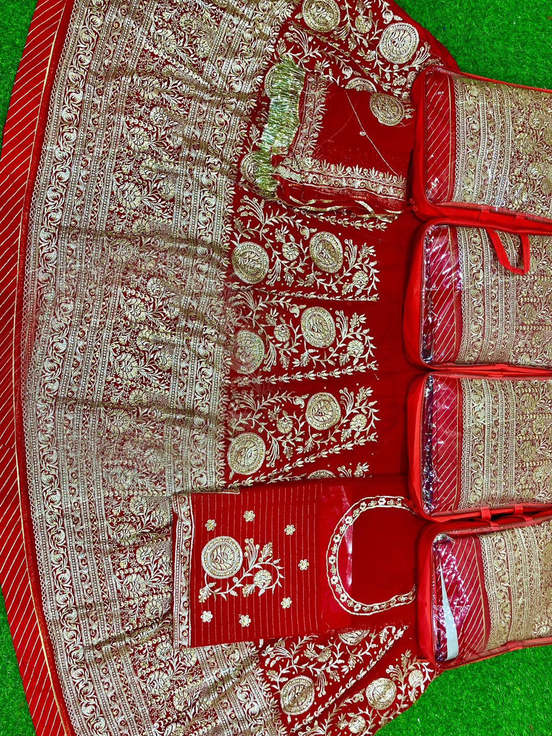 Red Bright color Half Pure Wedding Bridal Rajputi Poshak-91730