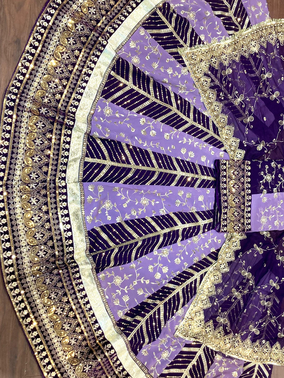 Purple Georgette 3.5 Meter flair Contrast Kali Pattern Festival Vintage Rajputi Poshak-91722