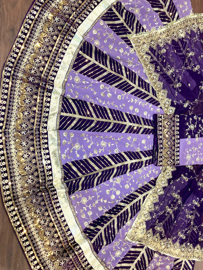 Purple Georgette 3.5 Meter flair Contrast Kali Pattern Festival Vintage Rajputi Poshak-91722