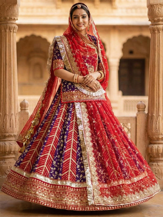 Red Georgette 3.5 Meter flair Contrast Kali Pattern Festival Vintage Rajputi Poshak-91725