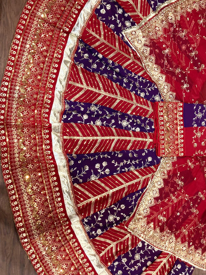 Red Georgette 3.5 Meter flair Contrast Kali Pattern Festival Vintage Rajputi Poshak-91725