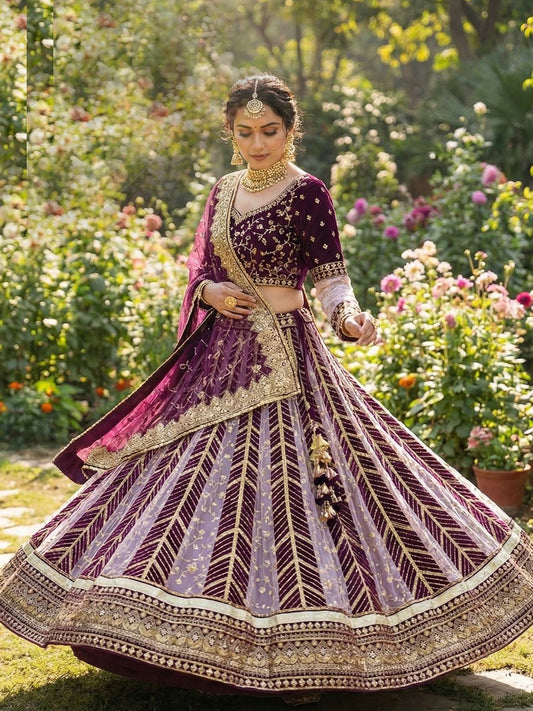 Purple color Georgette 3.5 Meter flair Contrast Kali Pattern Festival Vintage Rajputi Poshak-91726
