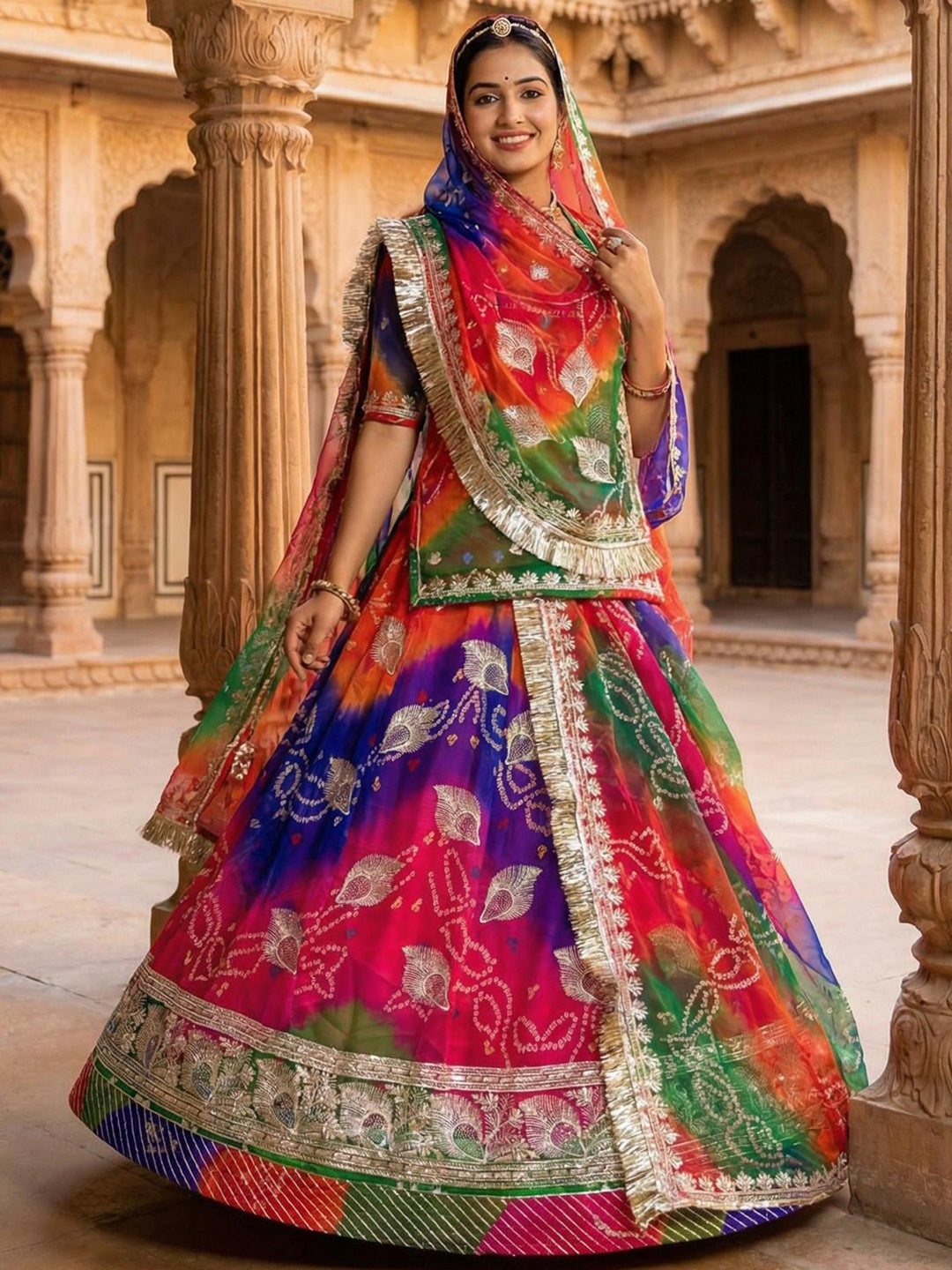 Mulicolor Bandhani Royal Pure Festival Rajputi Poshak-91731