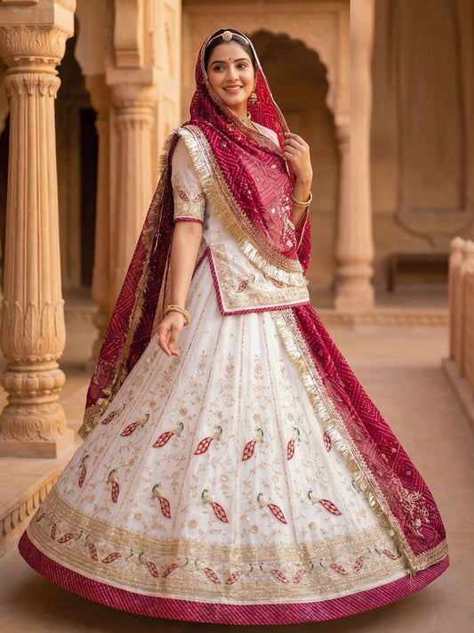 Maroon color Bandhani fendi Silk Festival Rajputi Poshak-91720