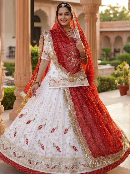 Red color Bandhani fendi Silk Festival Rajputi Poshak-91721