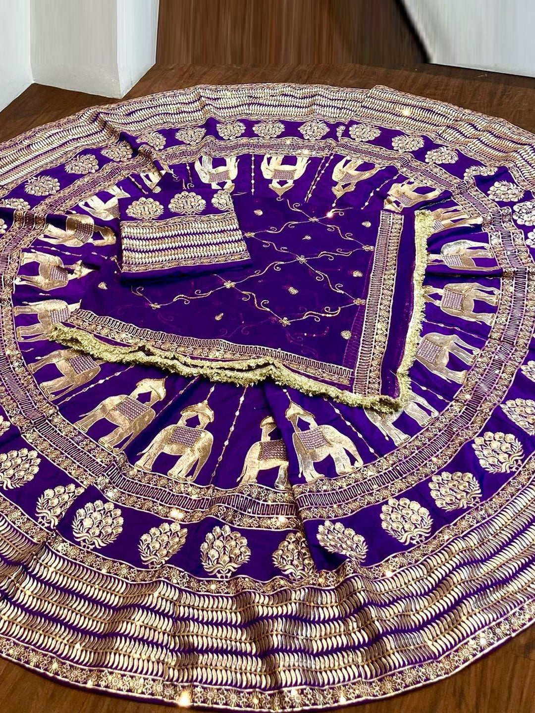 Purple color 7 Meter flair Fusing Creap Silk Festival Vintage Rajputi Poshak-91714