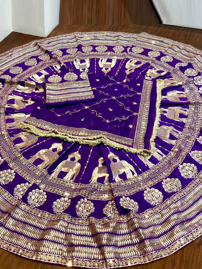 Purple color 7 Meter flair Fusing Creap Silk Festival Vintage Rajputi Poshak-91714