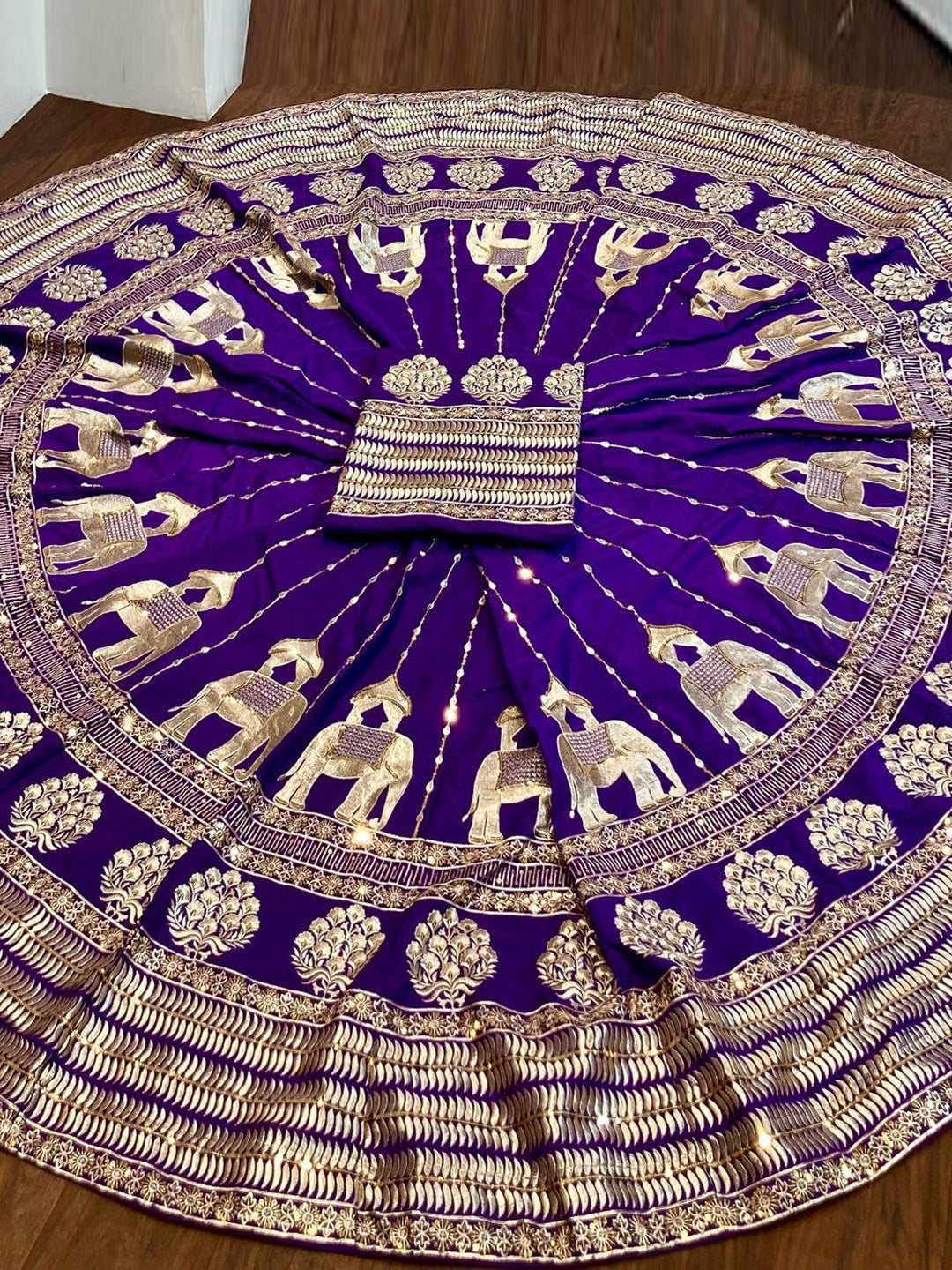 Purple color 7 Meter flair Fusing Creap Silk Festival Vintage Rajputi Poshak-91714