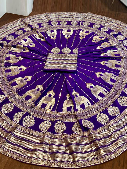 Purple color 7 Meter flair Fusing Creap Silk Festival Vintage Rajputi Poshak-91714