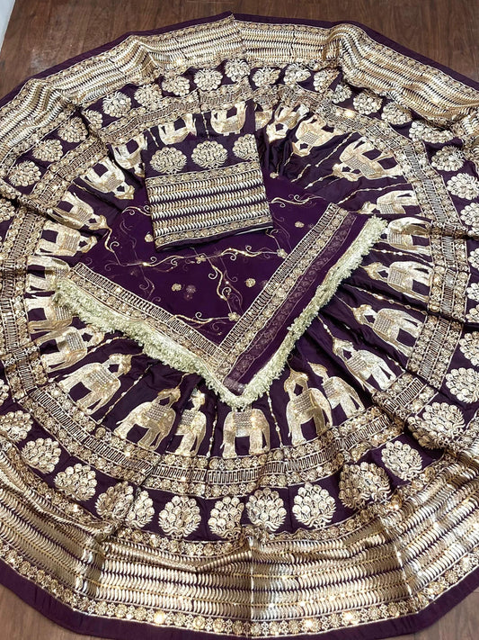 Purple color 7 Meter flair Fusing Creap Silk Festival Vintage Rajputi Poshak-91716