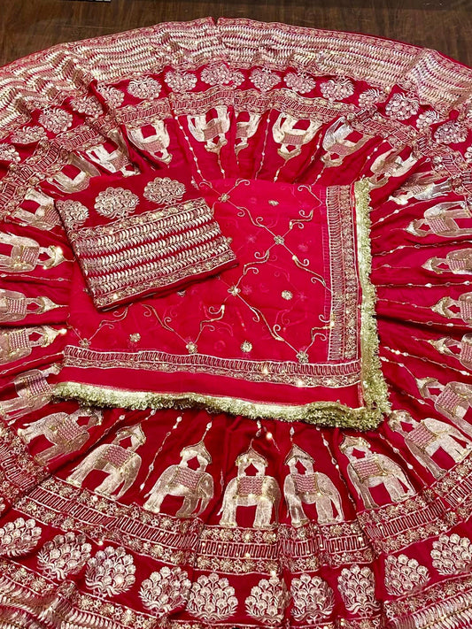 Pink color 7 Meter flair Fusing Creap Silk Festival Vintage Rajputi Poshak-91717