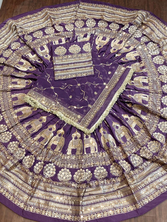 Light Purple color 7 Meter flair Fusing Creap Silk Festival Vintage Rajputi Poshak-91718