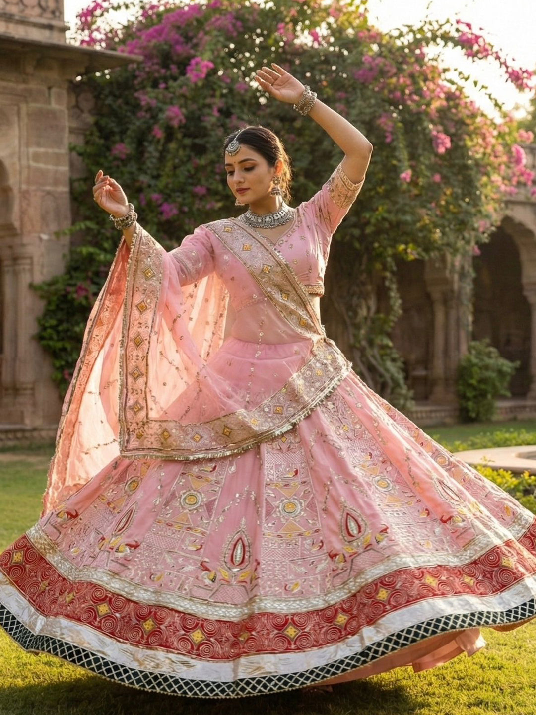 4 Meter flair Crep Silk Premium quality Vintage Rajputi Poshak-91728