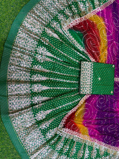 Banarasi 4 Meter flair Mehendi Sangeet Premium quality Rajputi Poshak-91729