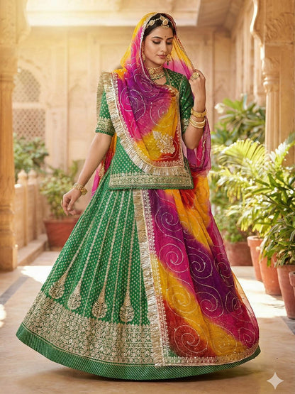 Banarasi 4 Meter flair Mehendi Sangeet Premium quality Rajputi Poshak-91729