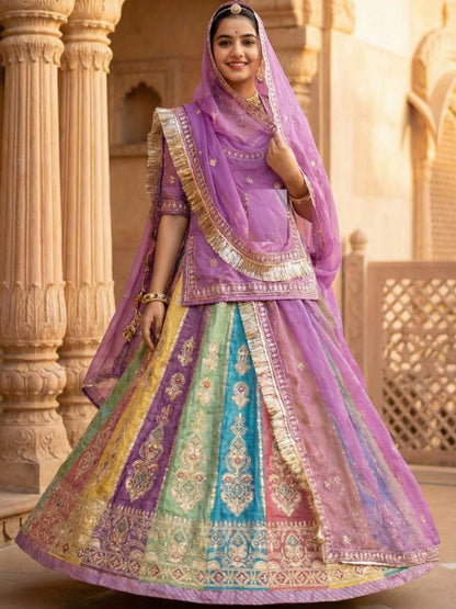 4 Meter flare Gold Crush Festival wedding Rajputi Poshak- 91760