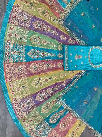 4 Meter flare Gold Crush Festival wedding Rajputi Poshak-