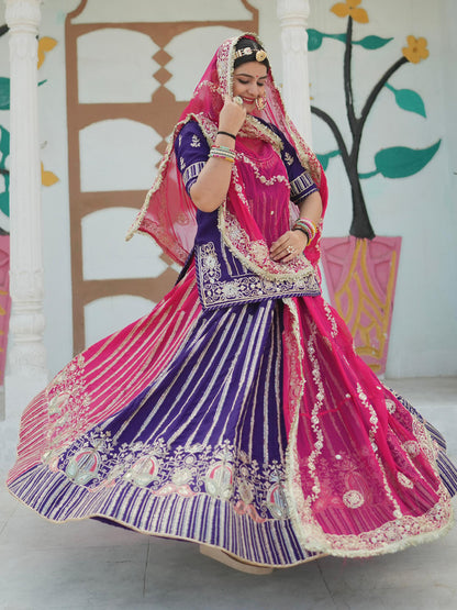 Viscose 5 Meter Flare Gher Jari Sequence Work premium rajputi poshak-91662