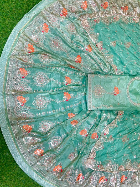 4 Meter flare Gold Crush Festival wedding Rajputi Poshak-91749