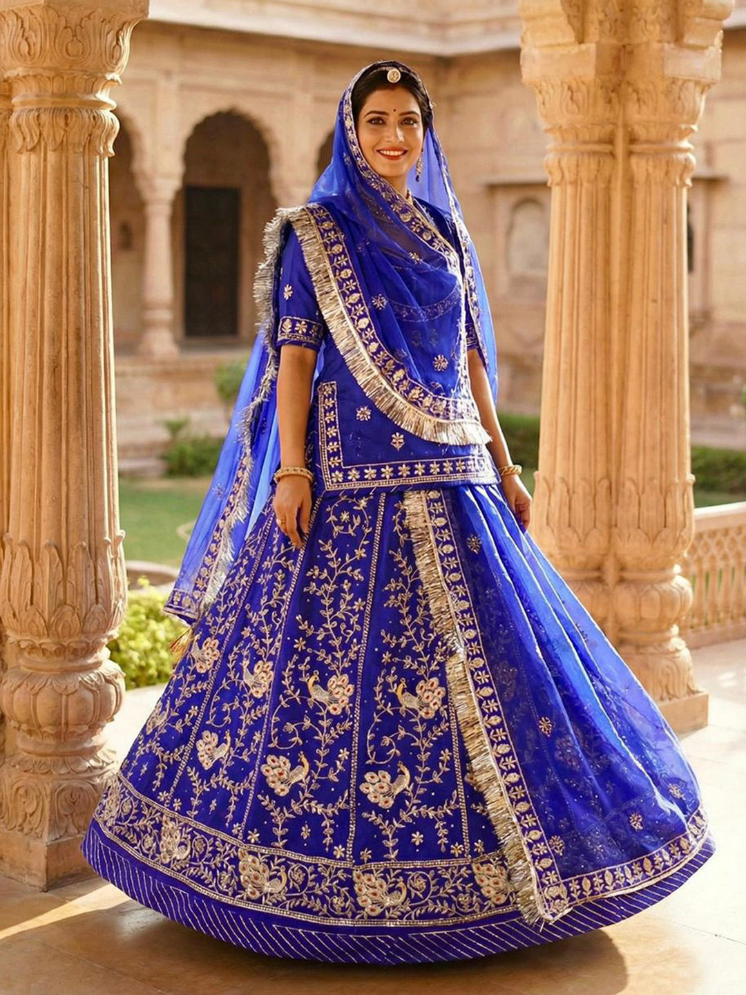 Blue color Fend Festival wedding Rajputi Poshak-91744