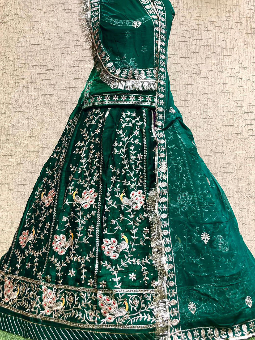 Green color Fend Festival wedding Rajputi Poshak-91740