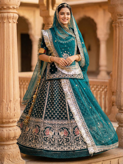 Blue Velvet Festival wedding Rajputi Poshak with Codding work-91756