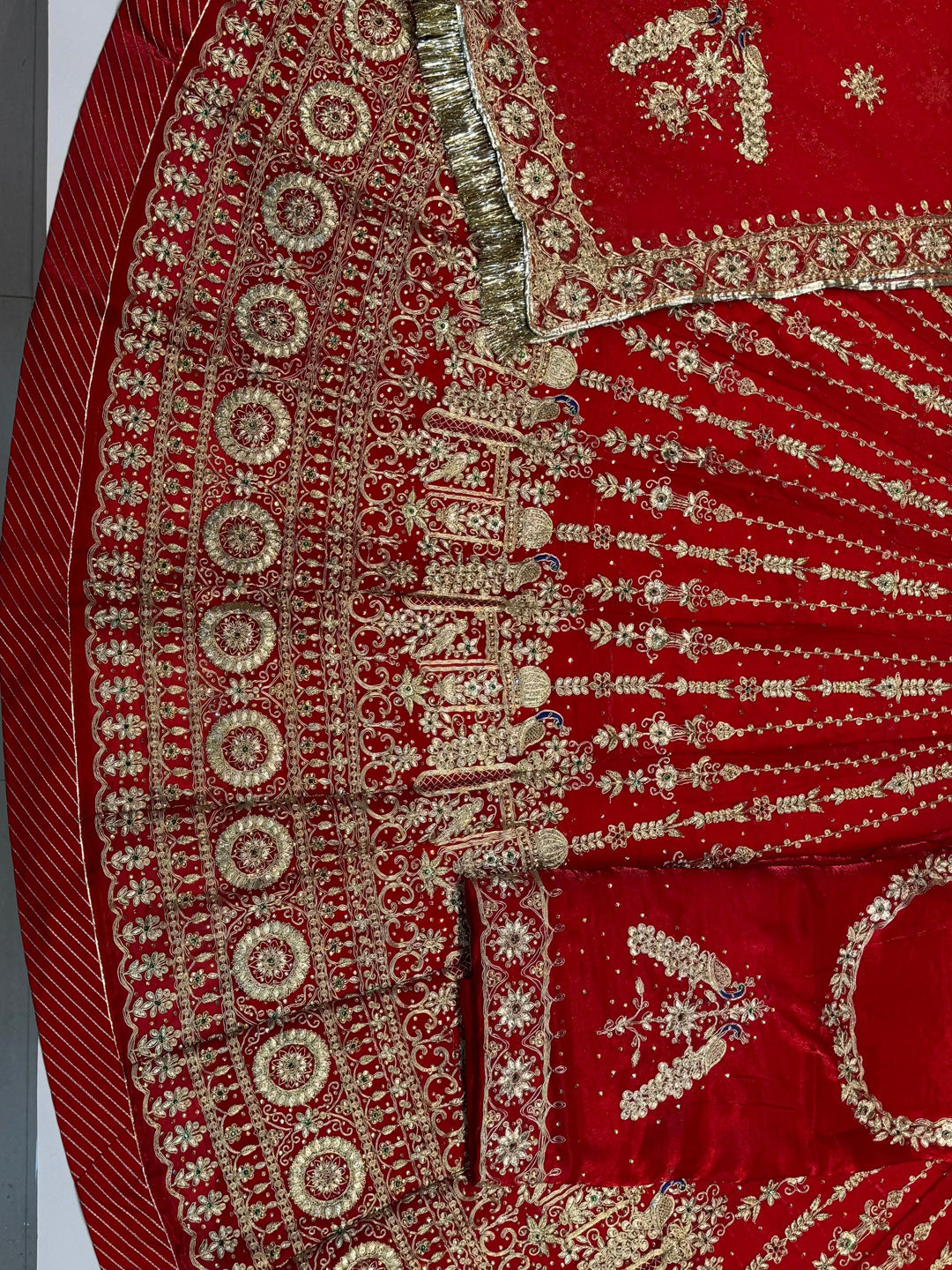 4 Meter flare Heavy Red color Bridal Italian Silk wedding Rajputi Poshak-91762