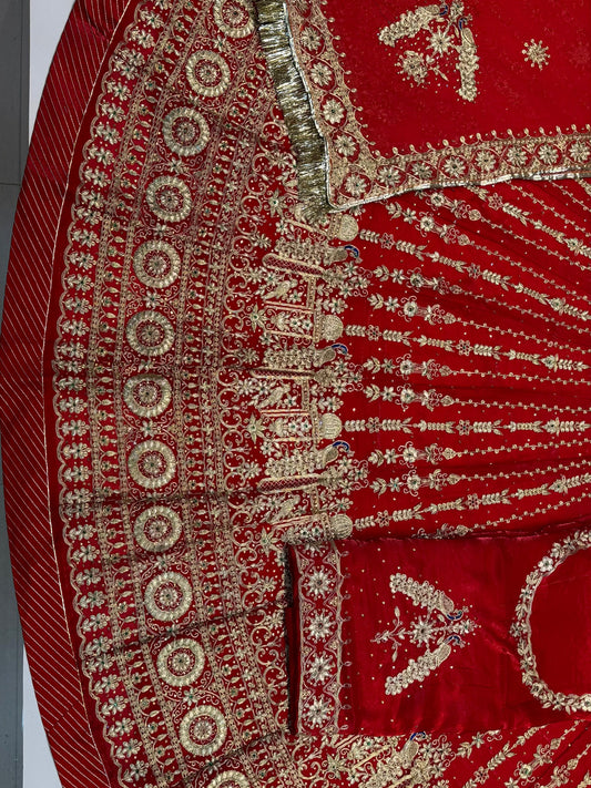 4 Meter flare Heavy Red color Bridal Italian Silk wedding Rajputi Poshak-91762