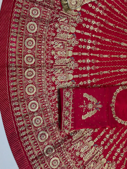 4 Meter flare Heavy Pink color Bridal Italian Silk wedding Rajputi Poshak-91763