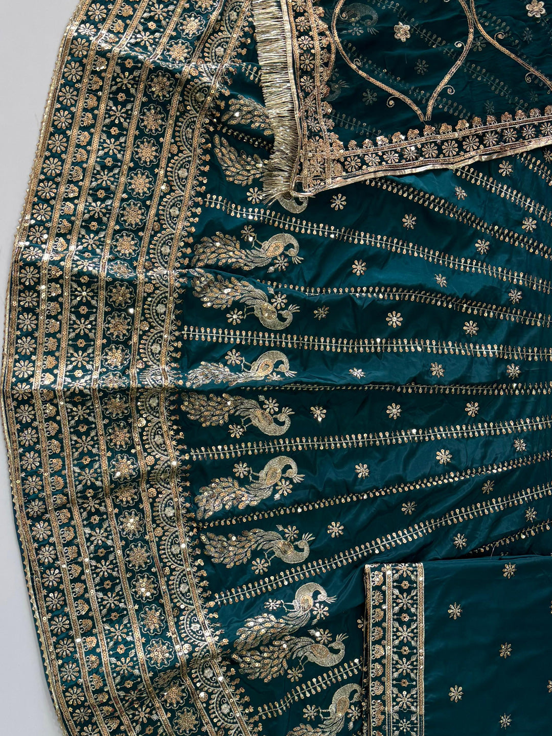 4 Meter flare Heavy Silk Crepe wedding Rajputi Poshak In blue color -91764
