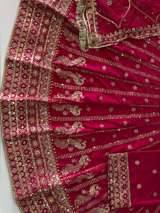 4 Meter flare Heavy Silk Crepe wedding Rajputi Poshak In Pink color -91766