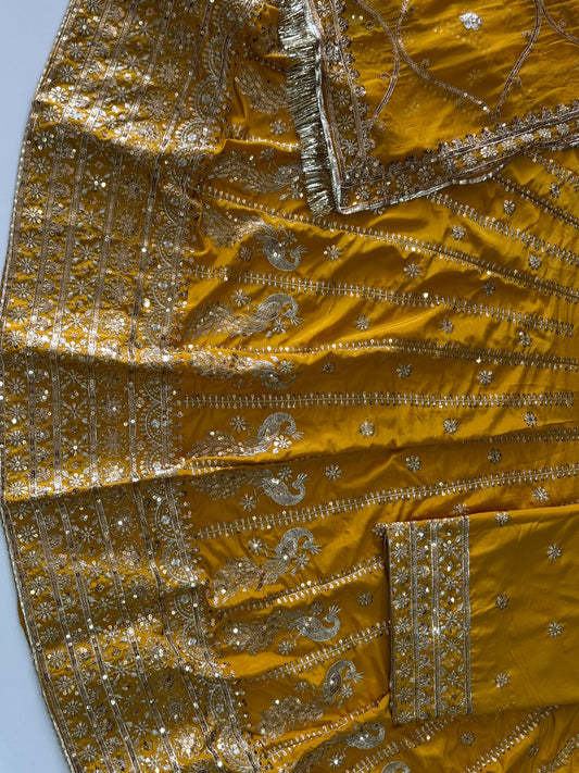 4 Meter flare Heavy Silk Crepe wedding Rajputi Poshak In Yellow color -91768