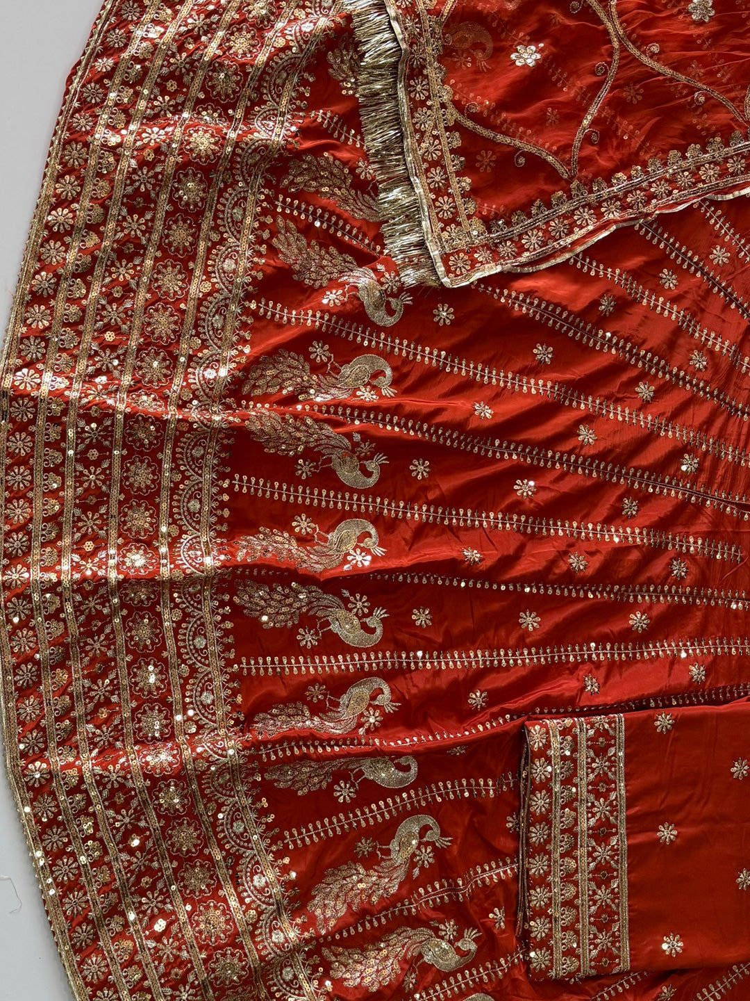 4 Meter flare Heavy Silk Crepe wedding Rajputi Poshak In Orange color -91769