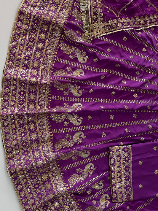 4 Meter flare Heavy Silk Crepe wedding Rajputi Poshak In Light Purple color -91771